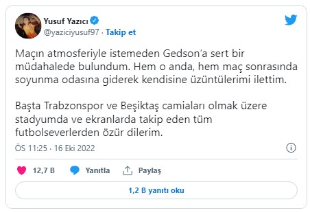 Yusuf Yazıcı'dan özür mesajı...